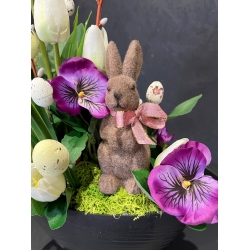 WIOSENNY Stroik kompozycja do domu z zajączkiem BRATKI KROKUSY TULIPANY